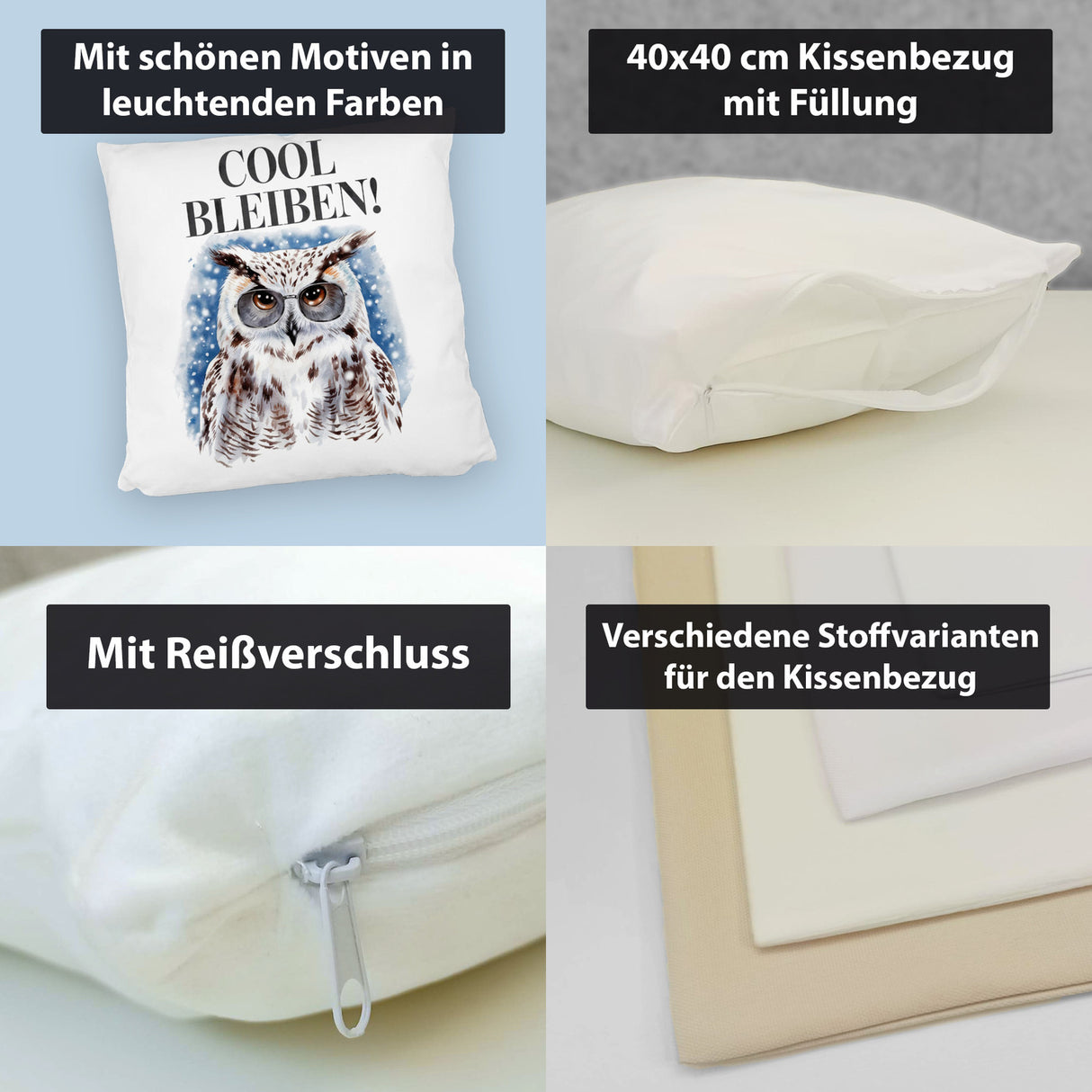 Schneeeule mit Sonnenbrille Cool bleiben Kissen