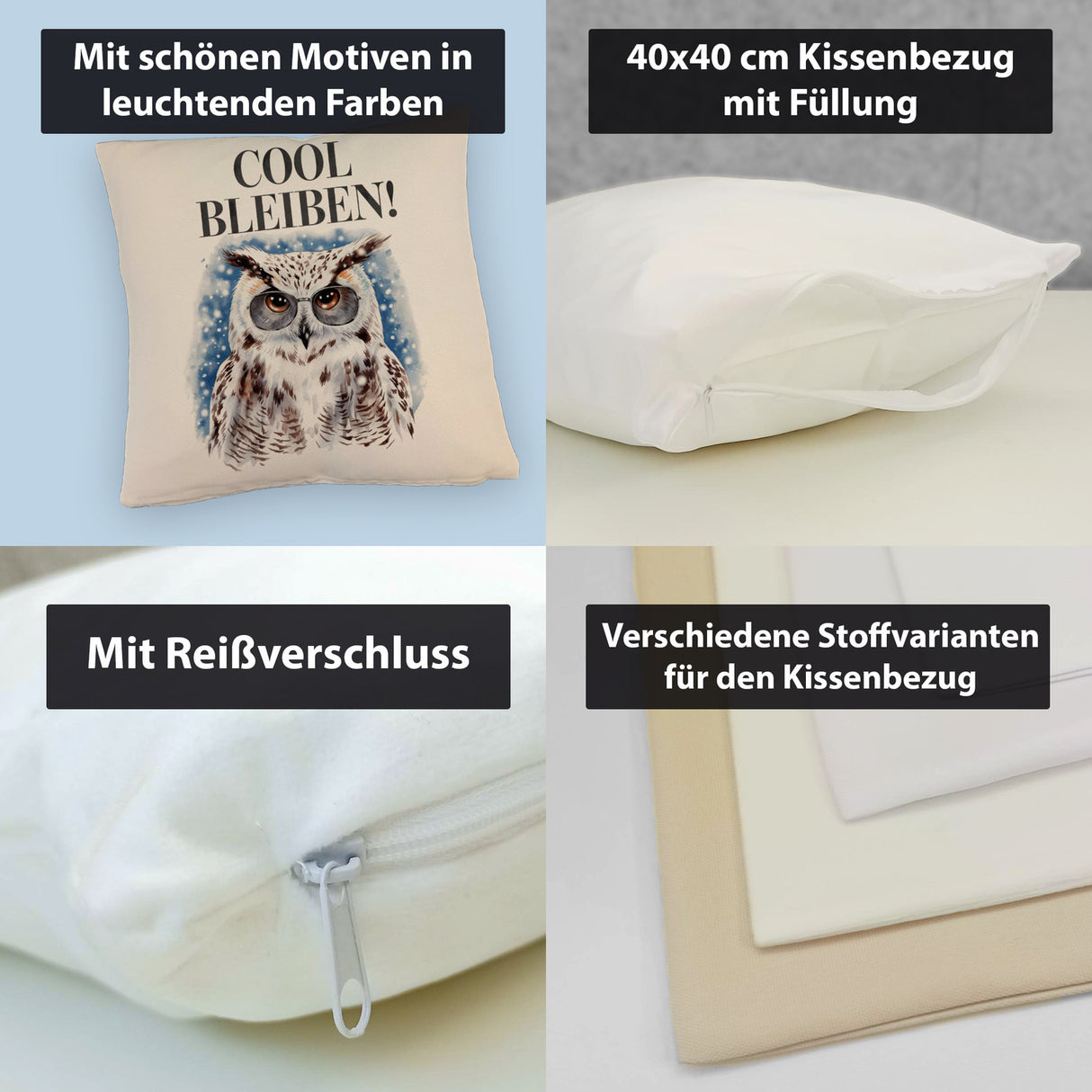 Schneeeule mit Sonnenbrille Cool bleiben Kissen