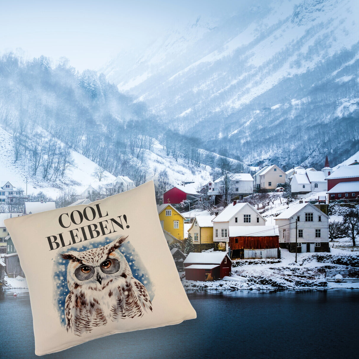 Schneeeule mit Sonnenbrille Cool bleiben Kissen