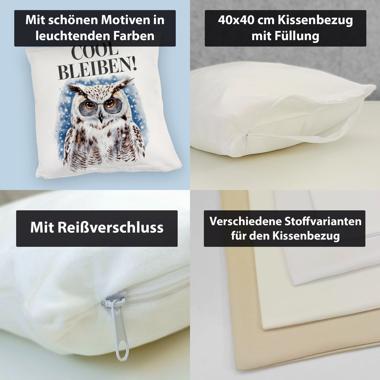 Schneeeule mit Sonnenbrille Cool bleiben Kissen