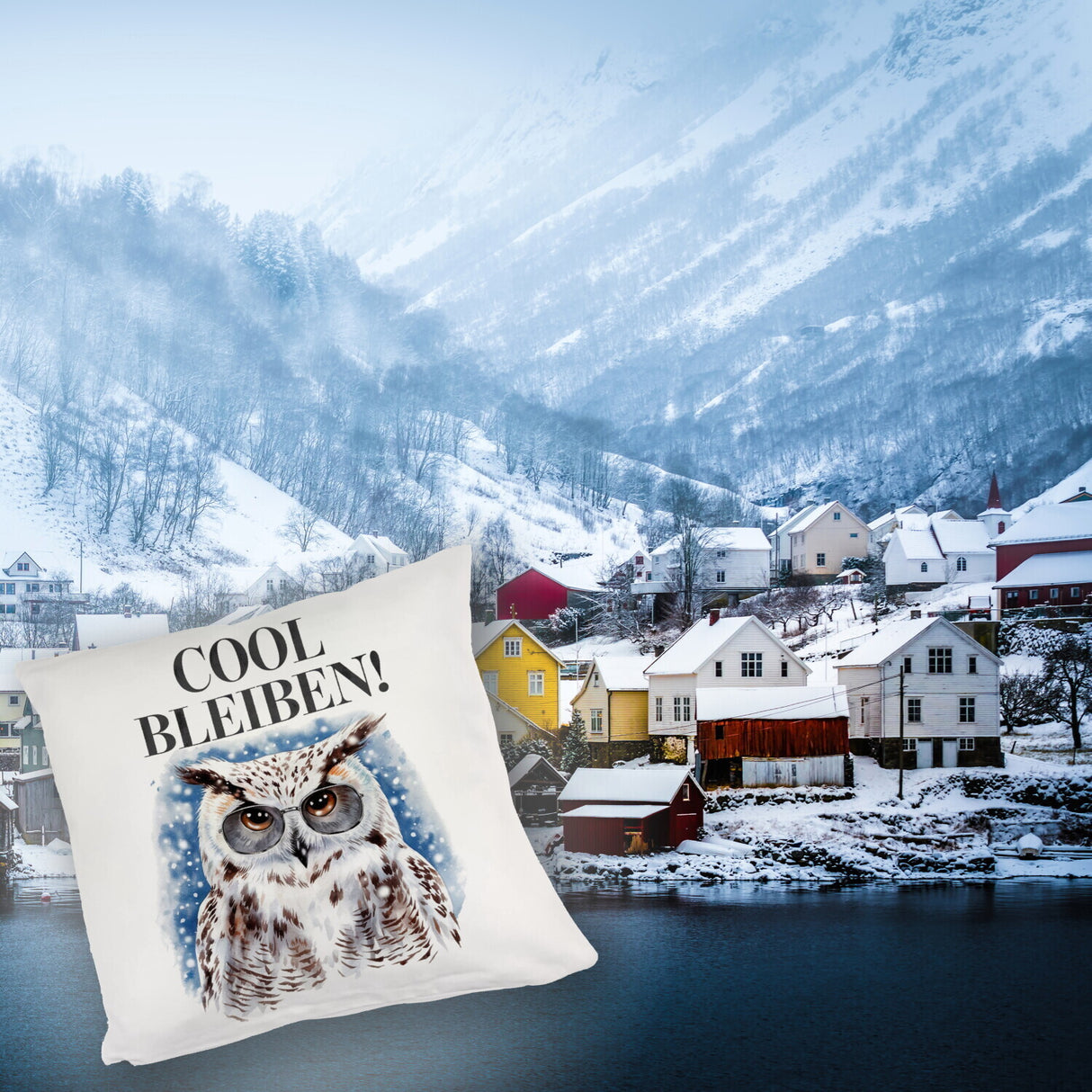 Schneeeule mit Sonnenbrille Cool bleiben Kissen