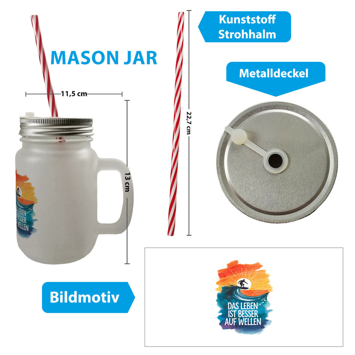 Surfer auf Welle Besser auf Wellen Trinkglas mit Bambusdeckel