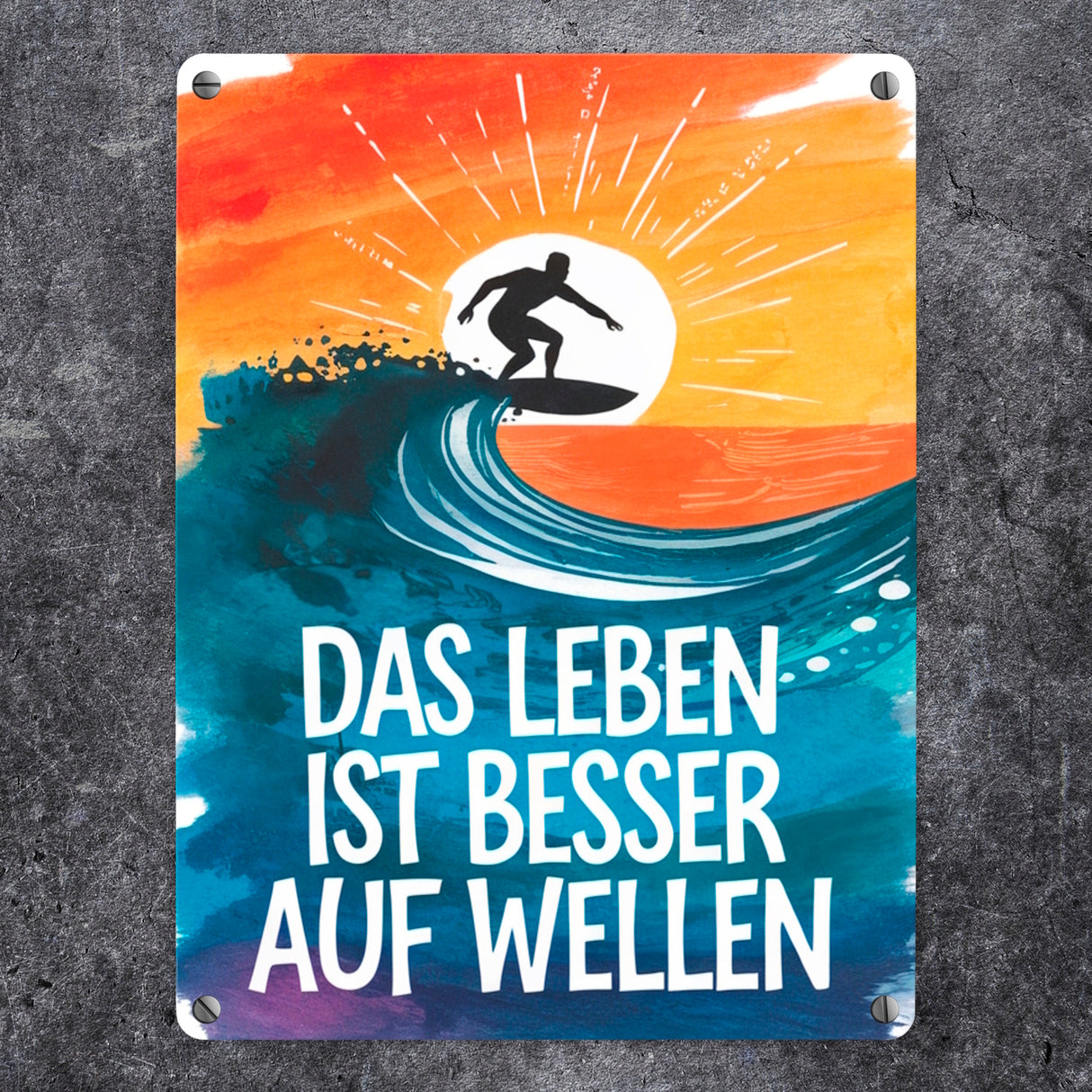 Surfer auf Welle Besser auf Wellen Metallschild in 15x20 cm