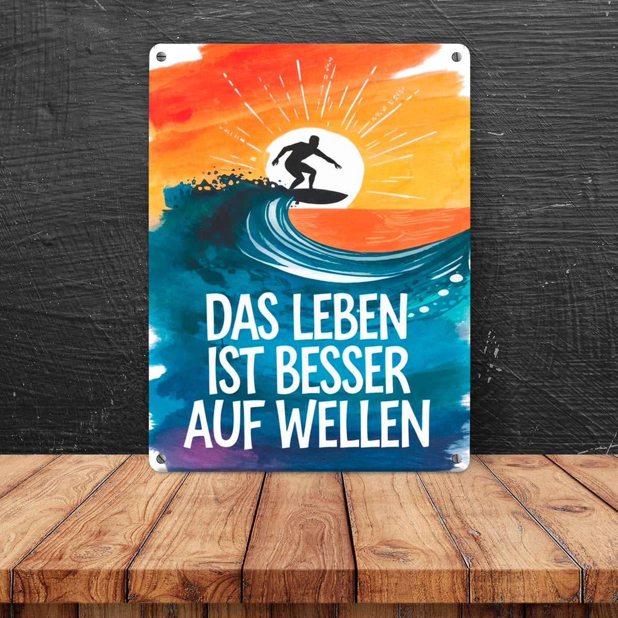 Surfer auf Welle Besser auf Wellen Metallschild in 15x20 cm