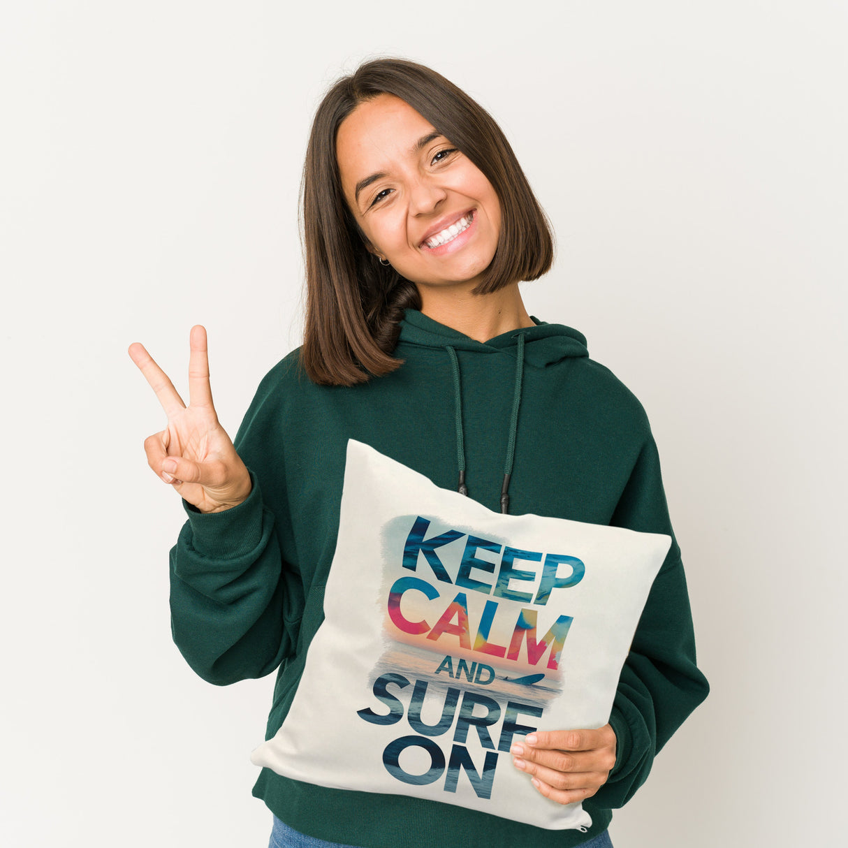 Surfer auf Welle Keep Calm and surf on Kissen