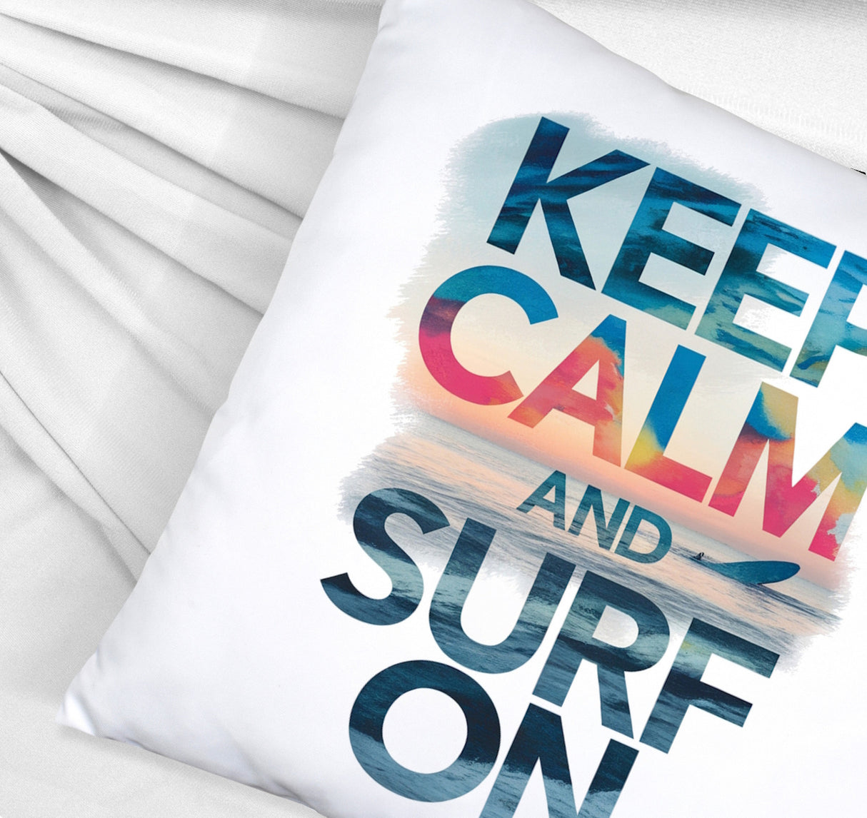 Surfer auf Welle Keep Calm and surf on Kissen