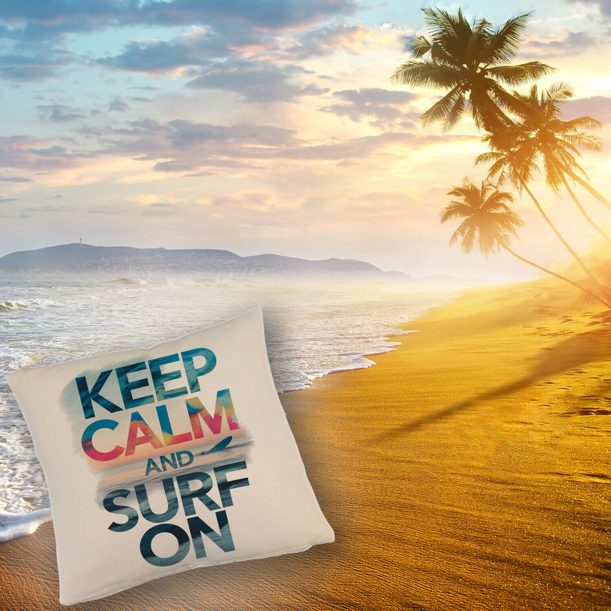 Surfer auf Welle Keep Calm and surf on Kissen