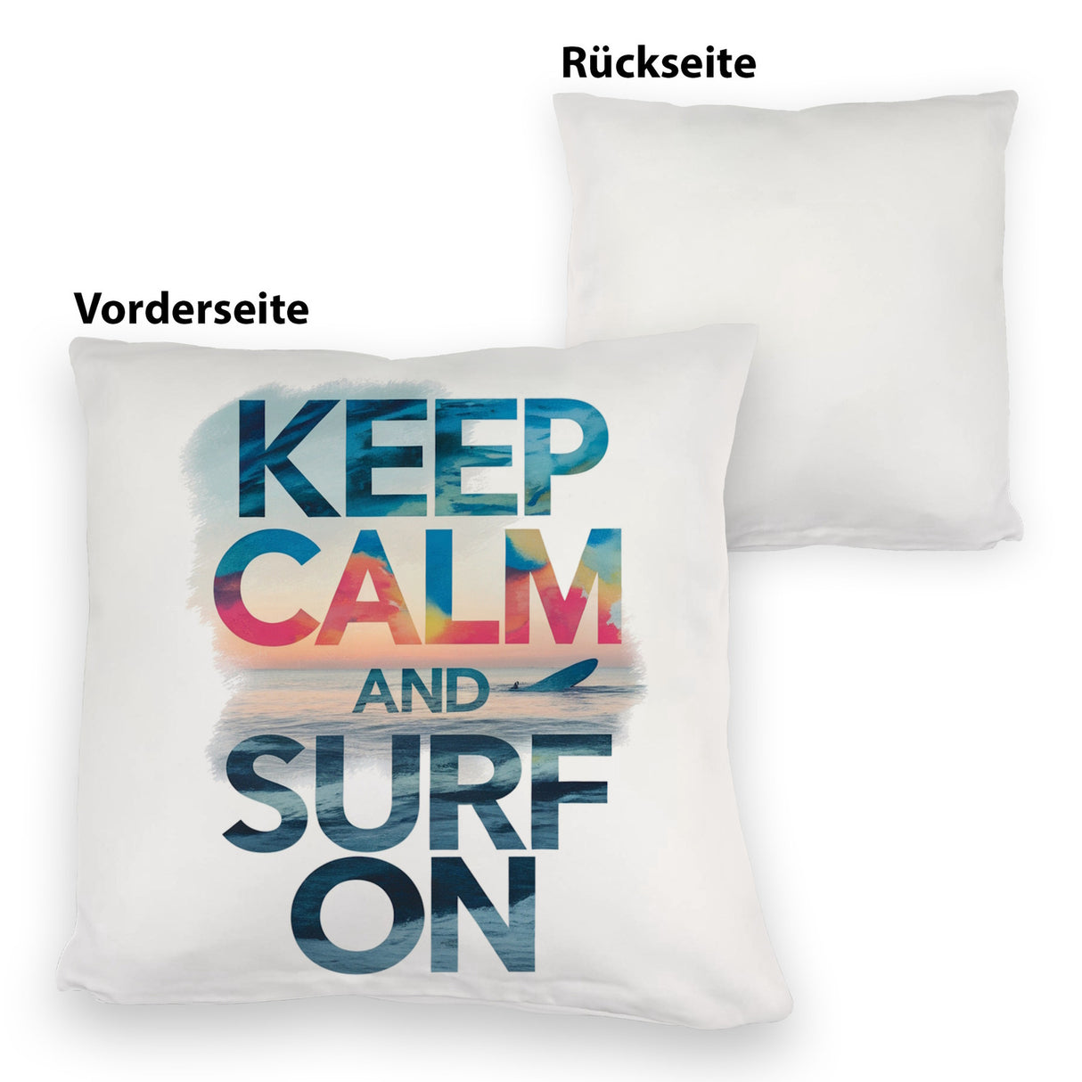 Surfer auf Welle Keep Calm and surf on Kissen