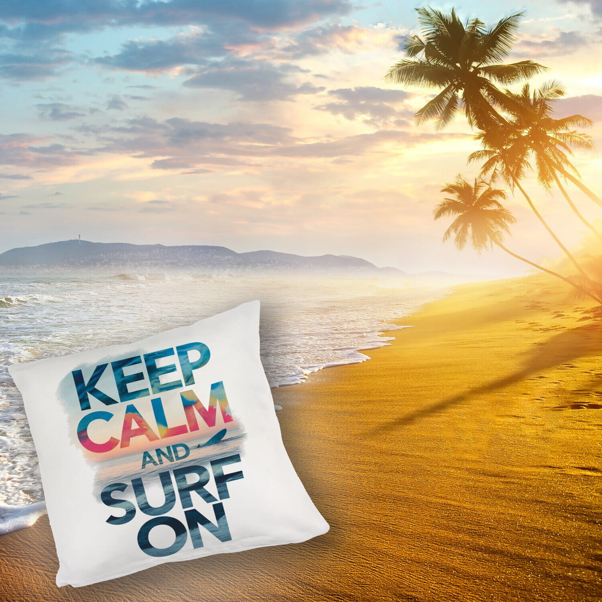 Surfer auf Welle Keep Calm and surf on Kissen