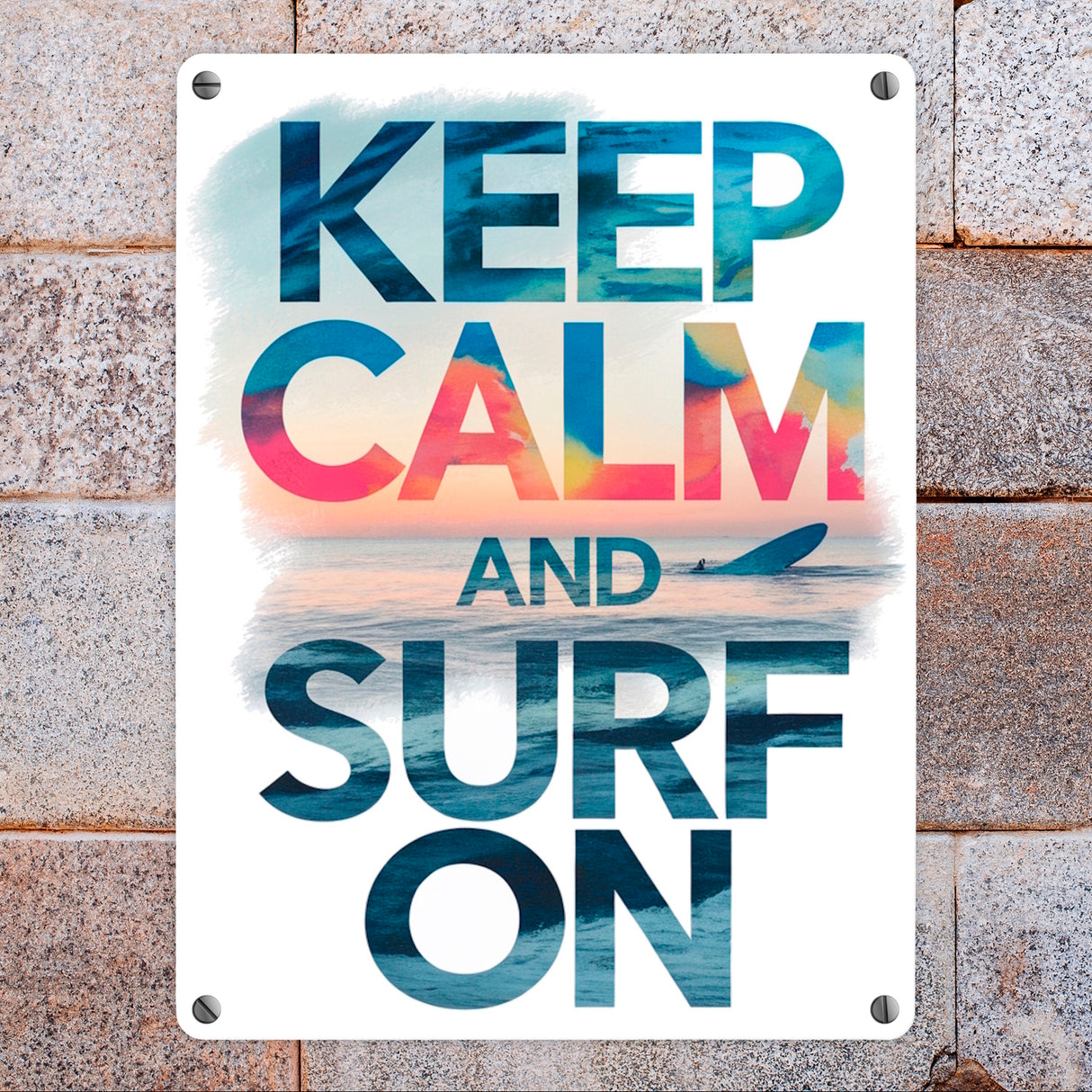 Surfer auf Welle Keep Calm and surf on Metallschild in 15x20 cm