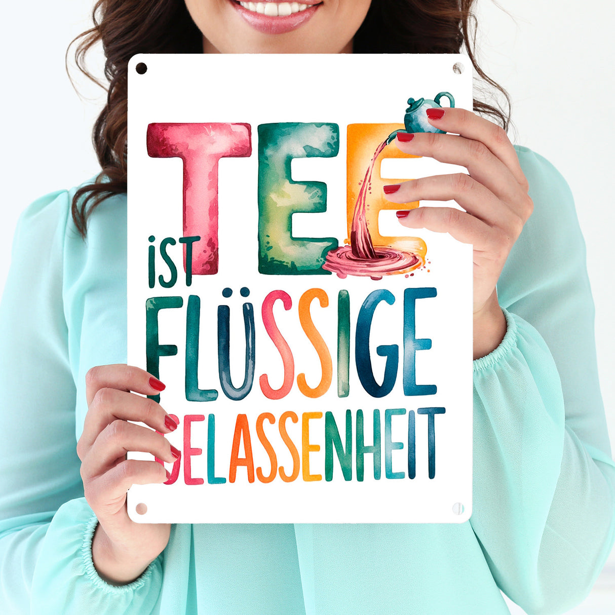 Tee ist flüssige Gelassenheit Metallschild in 15x20 cm