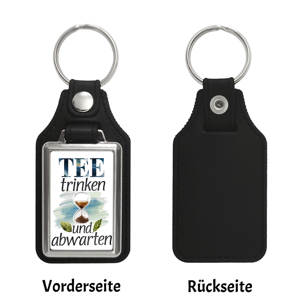 Sanduhr mit Teeblättern Schlüsselanhänger Tee trinken und abwarten
