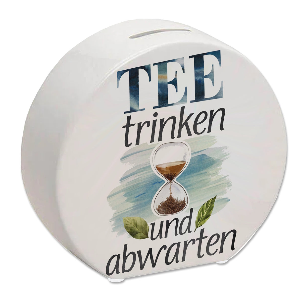 Sanduhr mit Teeblättern Spardose Tee trinken und abwarten