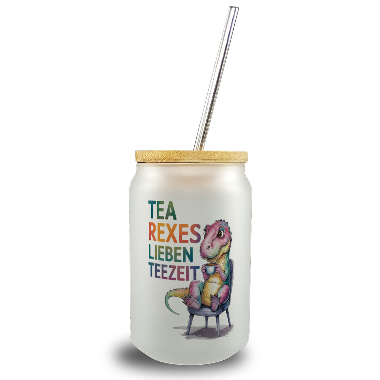Tea rexes lieben Teezeit Trinkglas mit Bambusdeckel