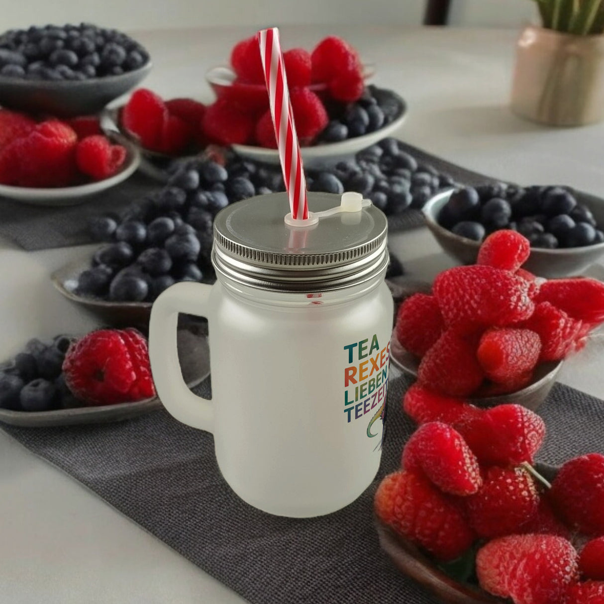 Tea rexes lieben Teezeit Trinkglas mit Bambusdeckel