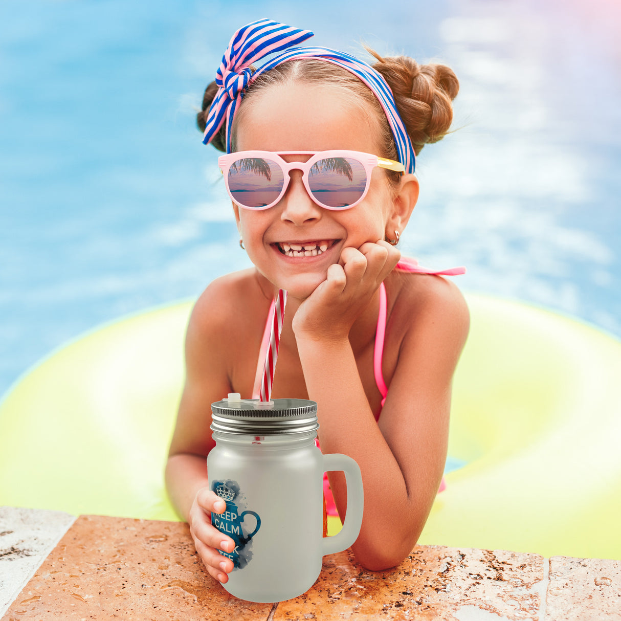 Keep calm und trink Tee Trinkglas mit Bambusdeckel