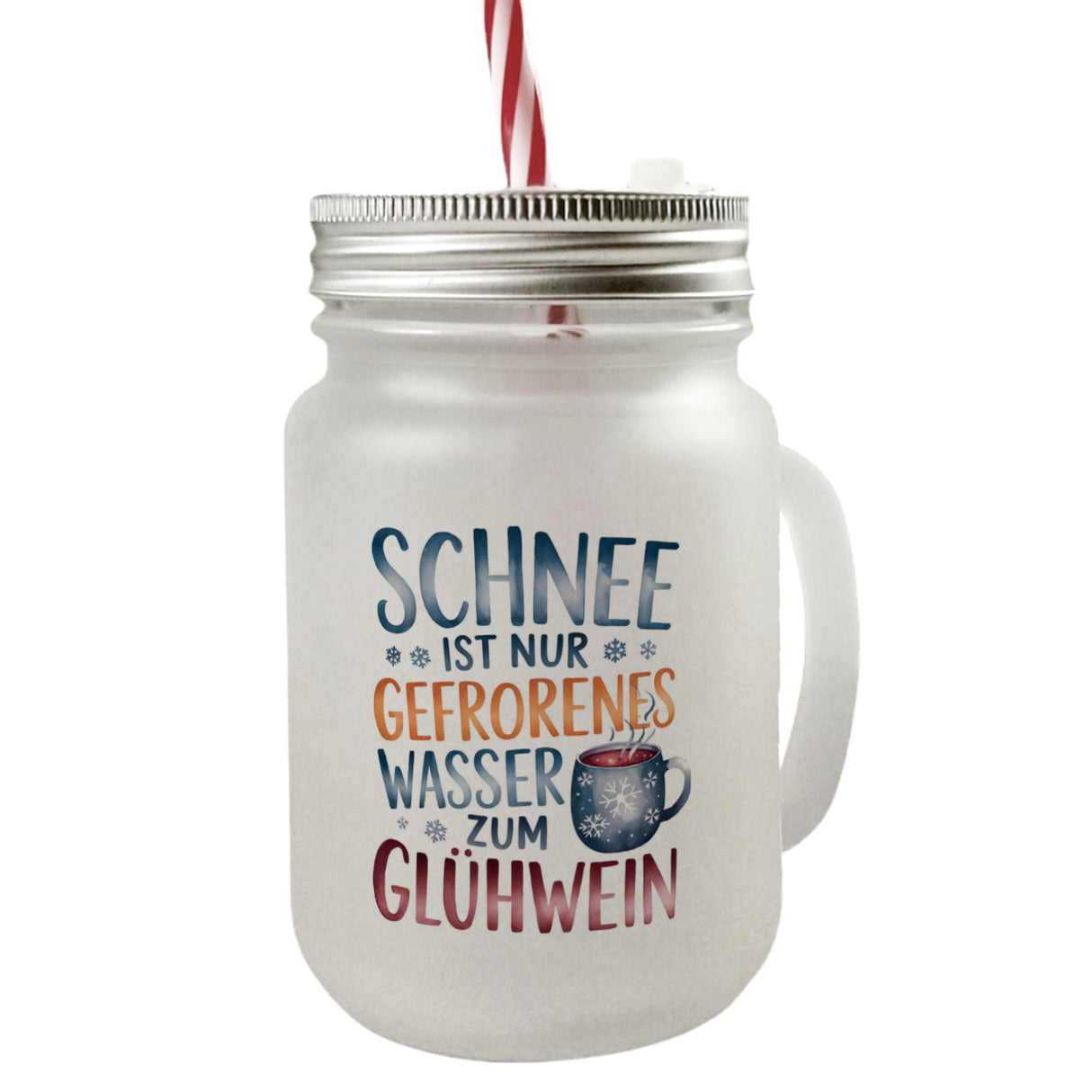 Schnee ist nur gefrorenes Wasser zum Glühwein Trinkglas mit Bambusdeckel