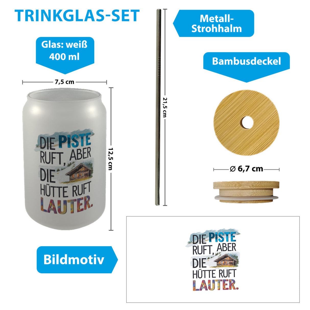 Die Piste ruft, aber die Hütte ruft lauter Trinkglas mit Bambusdeckel