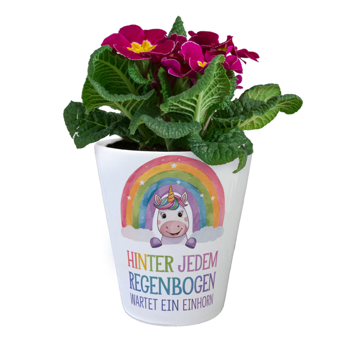 Lächelndes Einhorn Blumentopf Hinter jedem Regenbogen