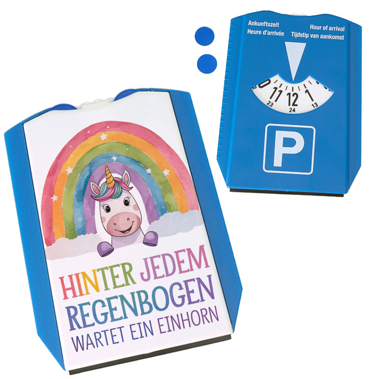 Lächelndes Einhorn Parkscheibe Hinter jedem Regenbogen