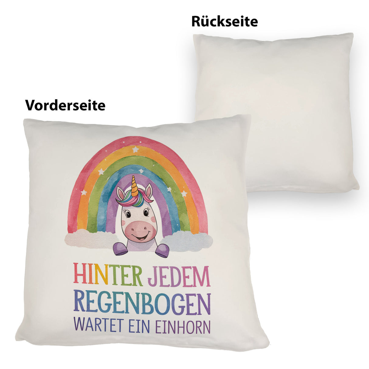 Lächelndes Einhorn Kissen Hinter jedem Regenbogen