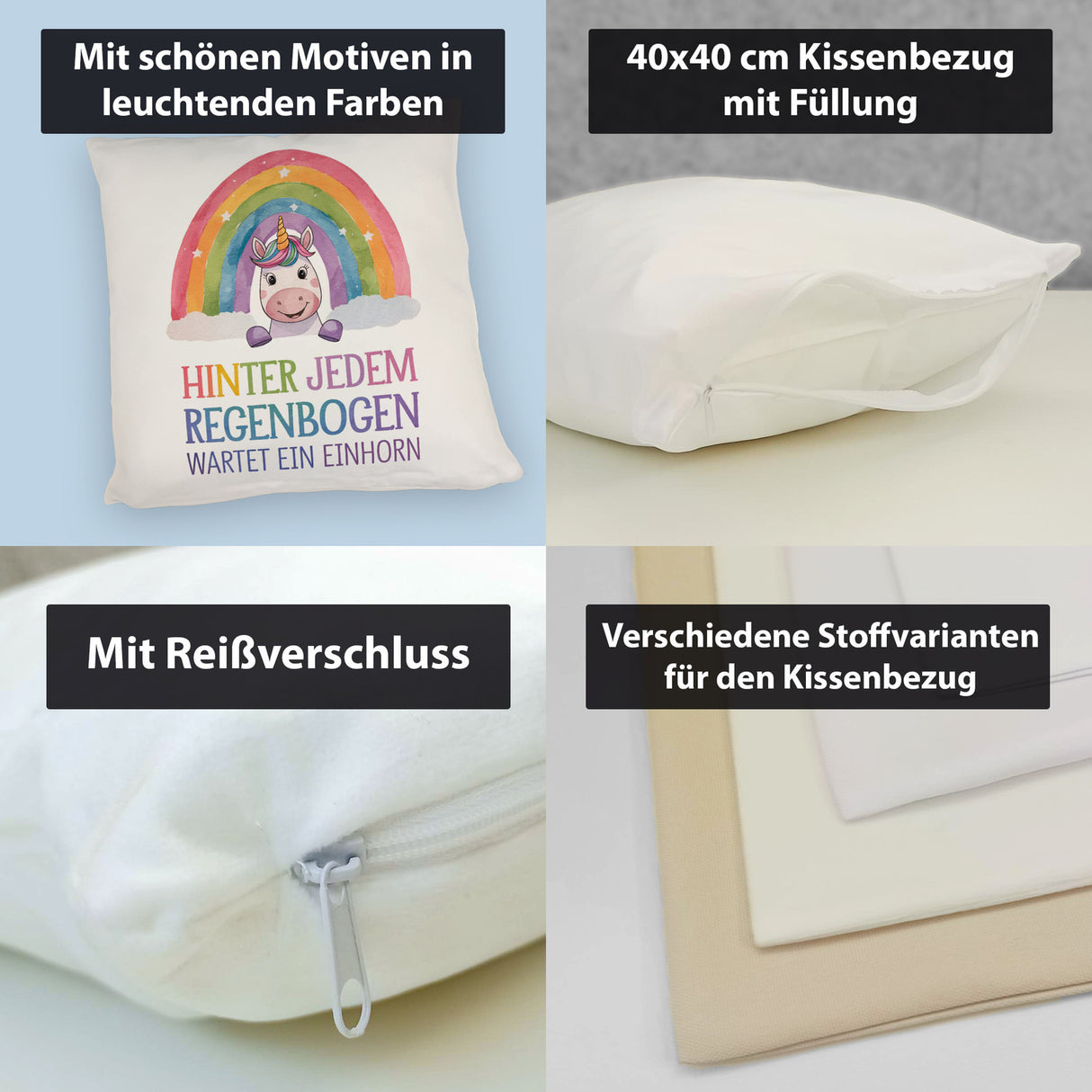 Lächelndes Einhorn Kissen Hinter jedem Regenbogen
