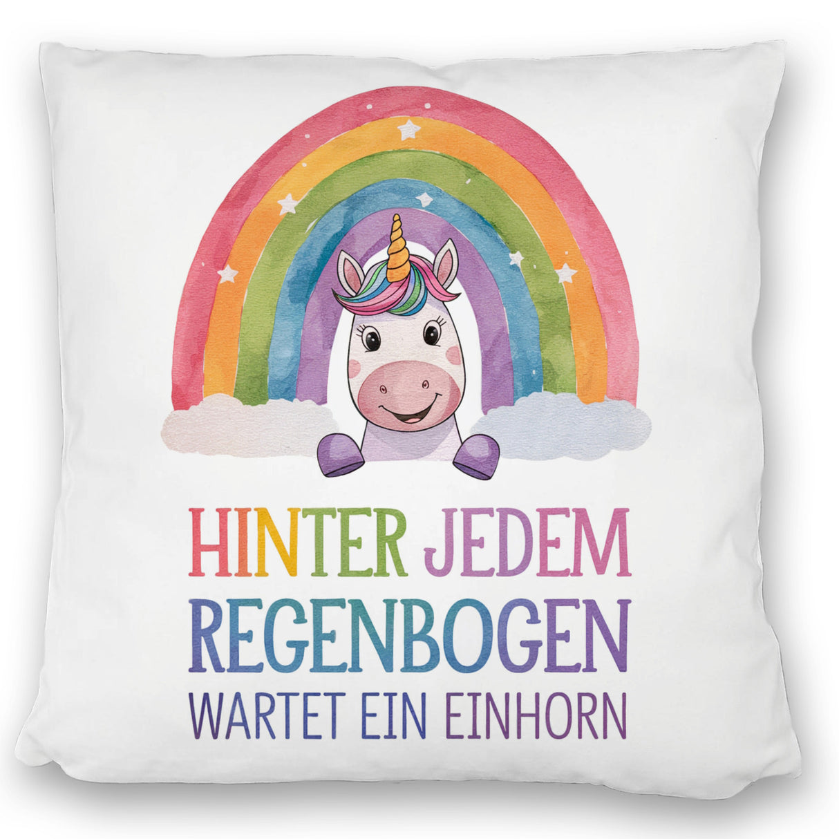 Lächelndes Einhorn Kissen Hinter jedem Regenbogen