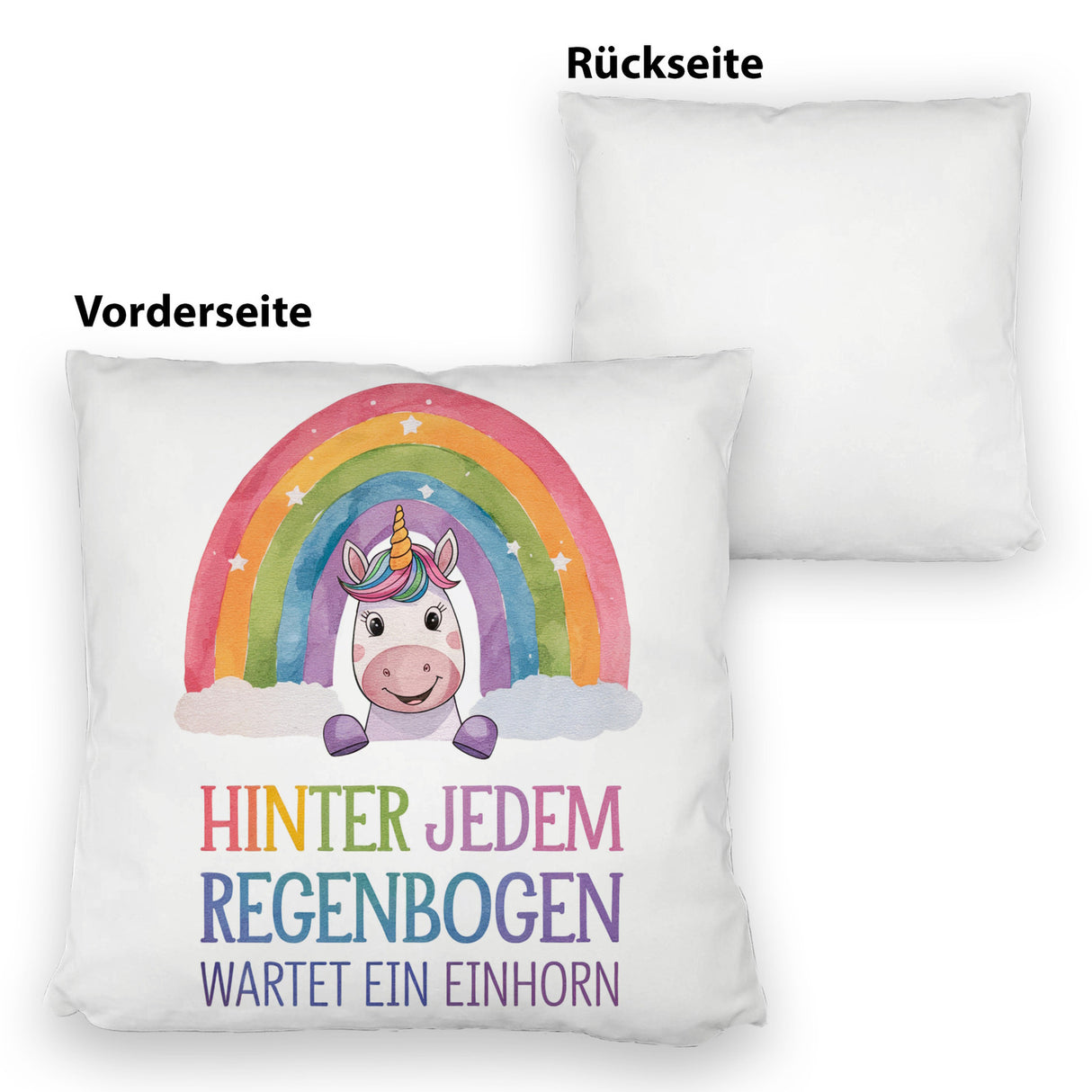 Lächelndes Einhorn Kissen Hinter jedem Regenbogen