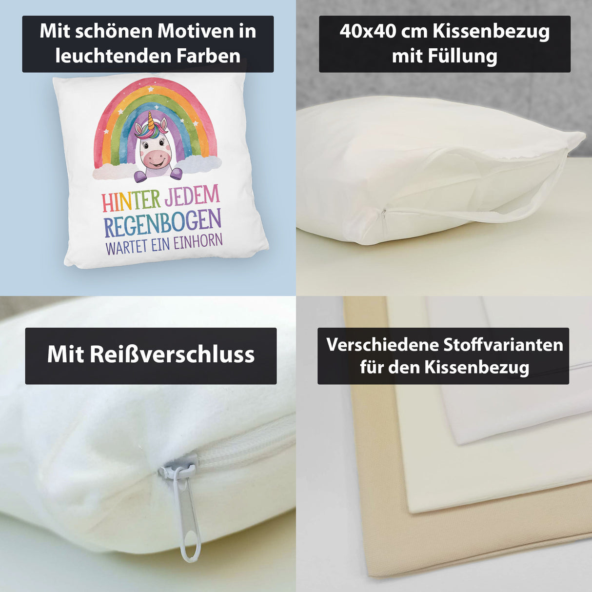 Lächelndes Einhorn Kissen Hinter jedem Regenbogen