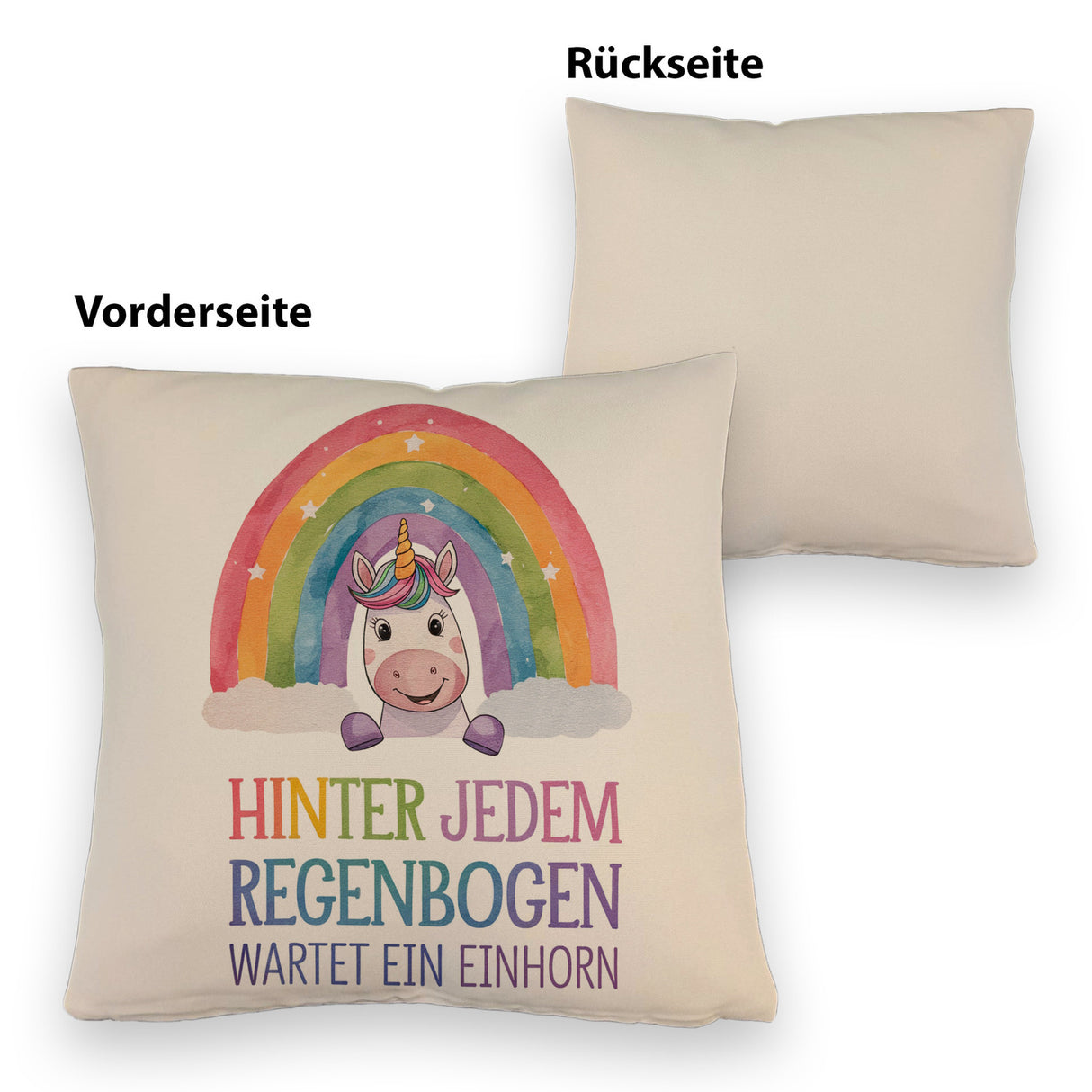 Lächelndes Einhorn Kissen Hinter jedem Regenbogen