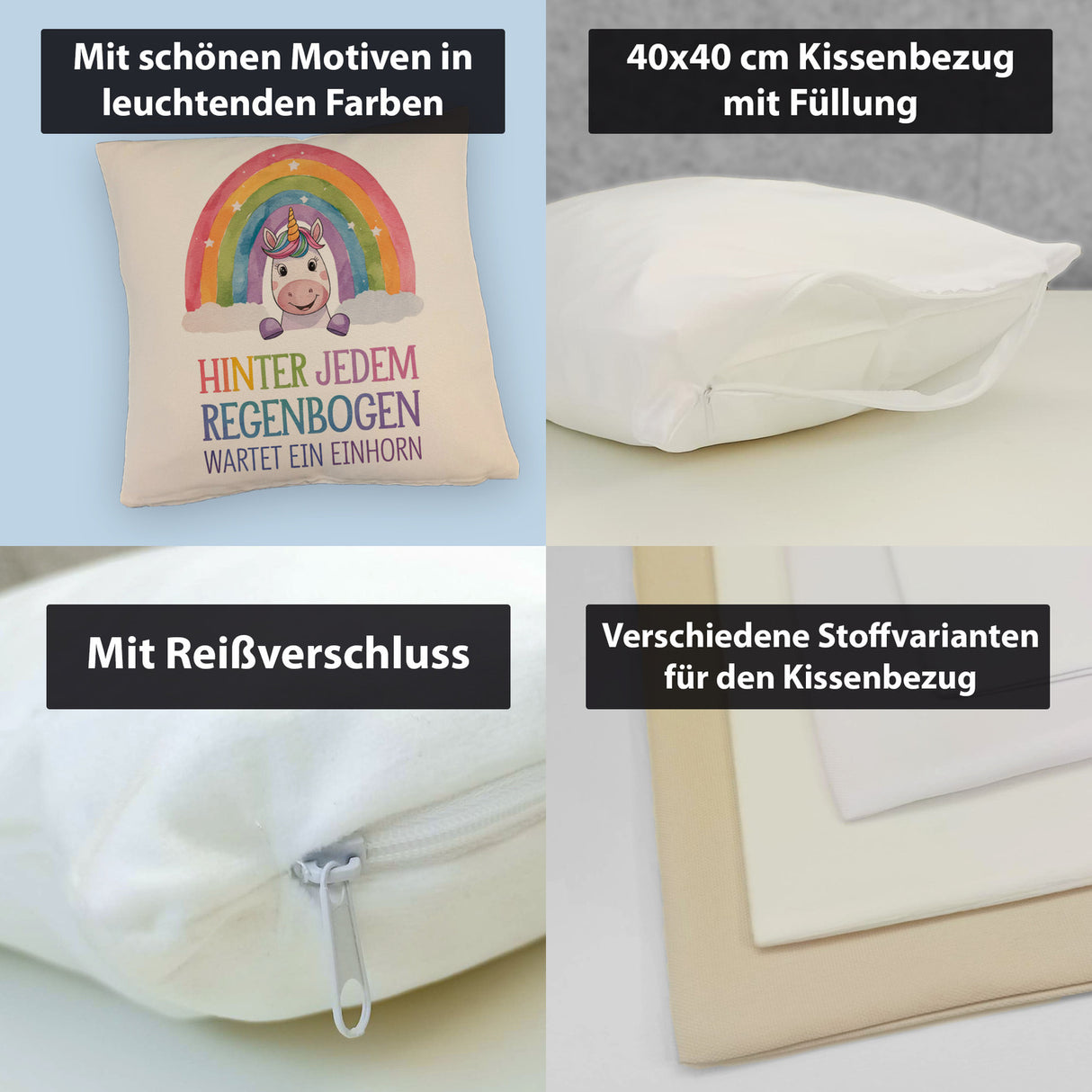 Lächelndes Einhorn Kissen Hinter jedem Regenbogen