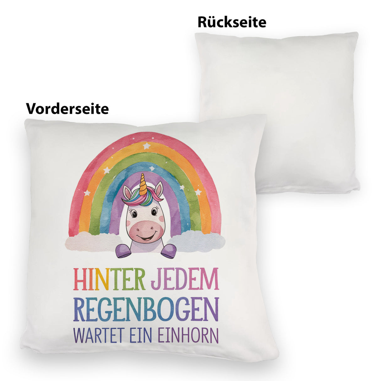 Lächelndes Einhorn Kissen Hinter jedem Regenbogen