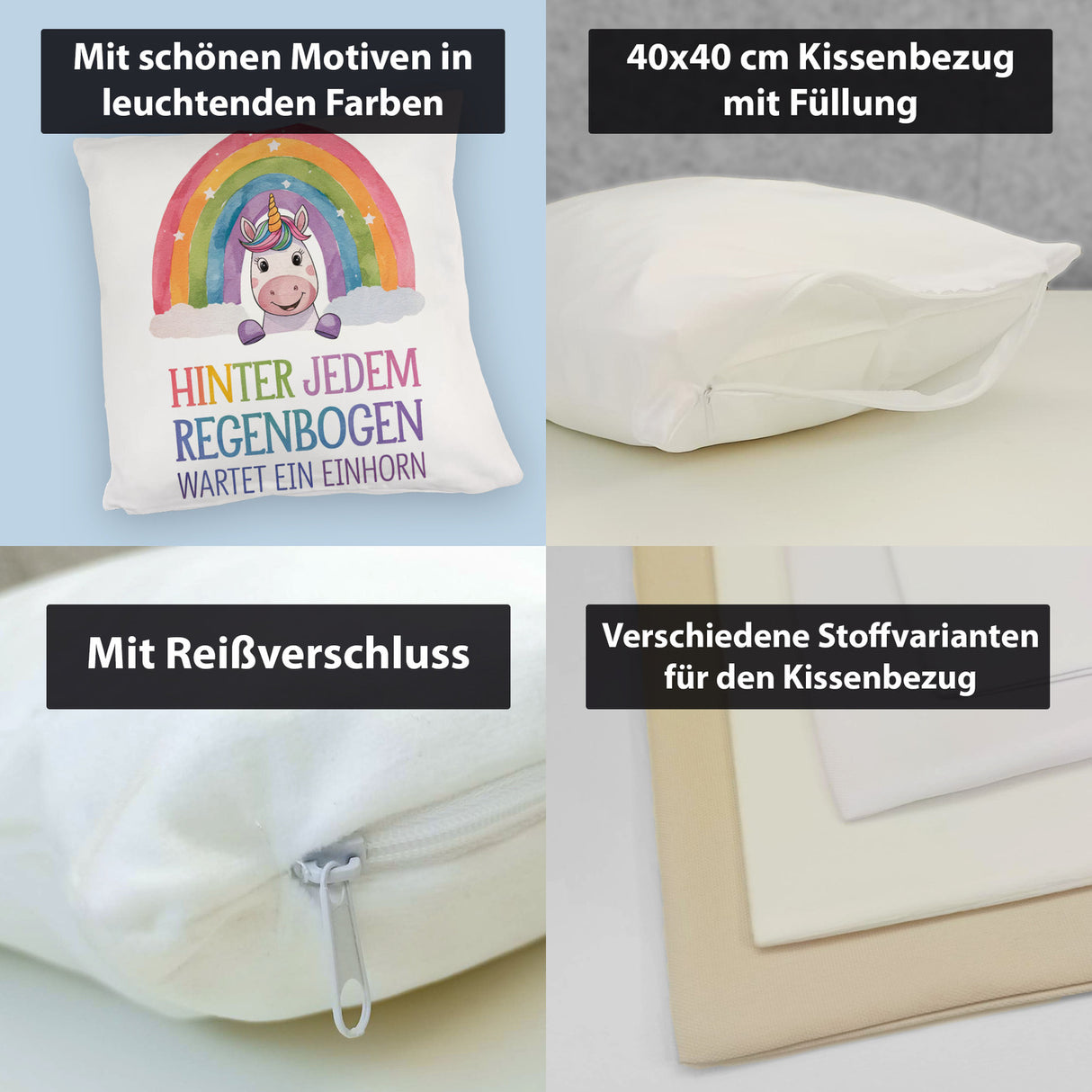 Lächelndes Einhorn Kissen Hinter jedem Regenbogen