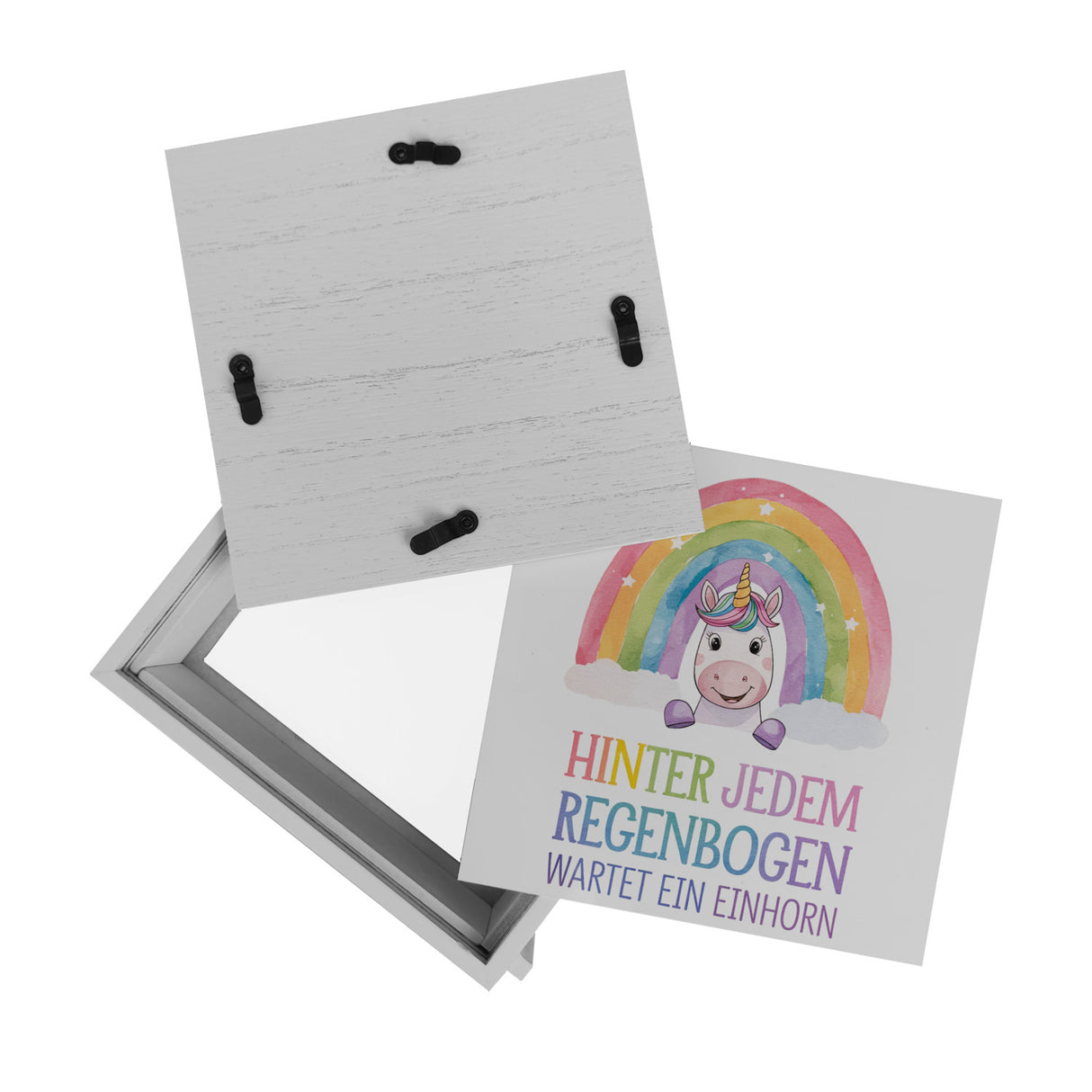 Lächelndes Einhorn Spardose Hinter jedem Regenbogen