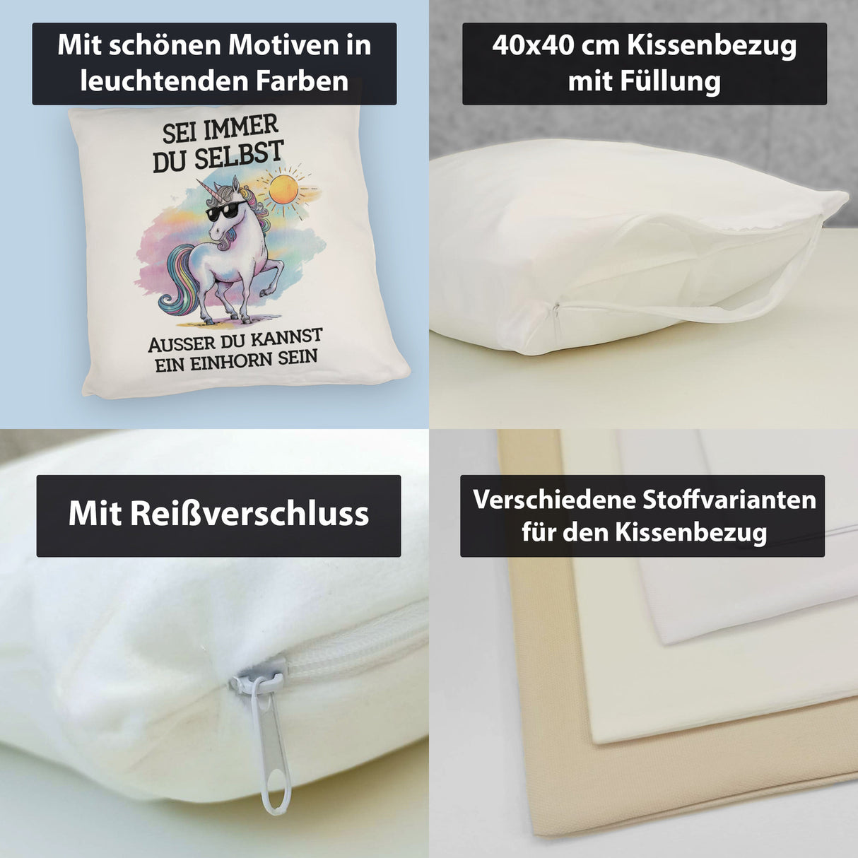 Einhorn mit Sonnenbrille Kissen Sei ein Einhorn