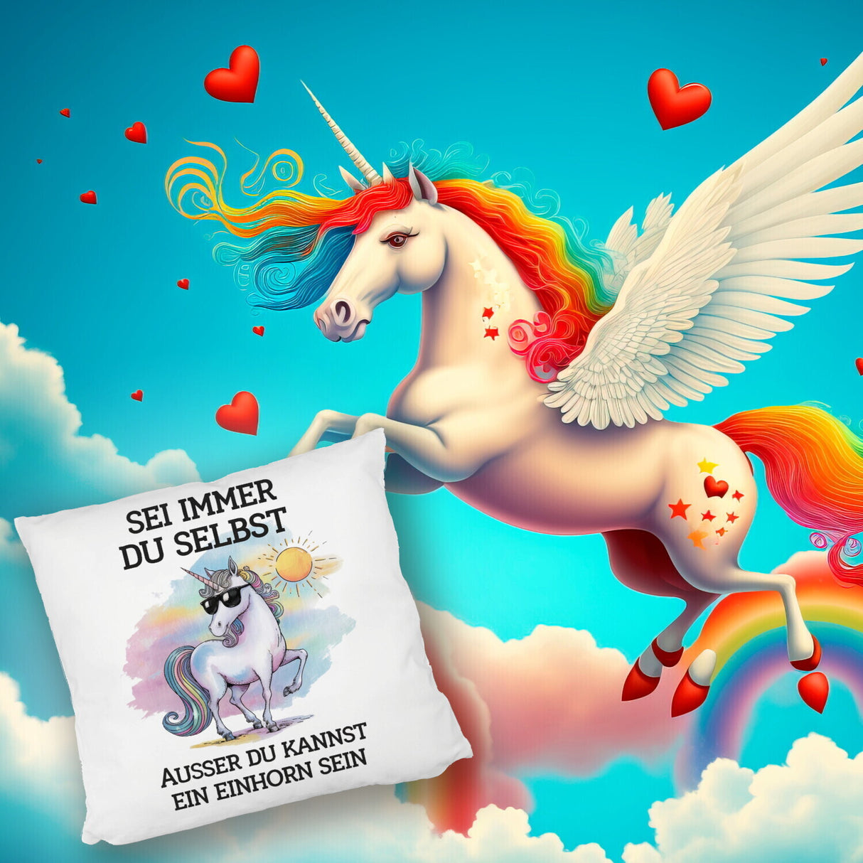 Einhorn mit Sonnenbrille Kissen Sei ein Einhorn