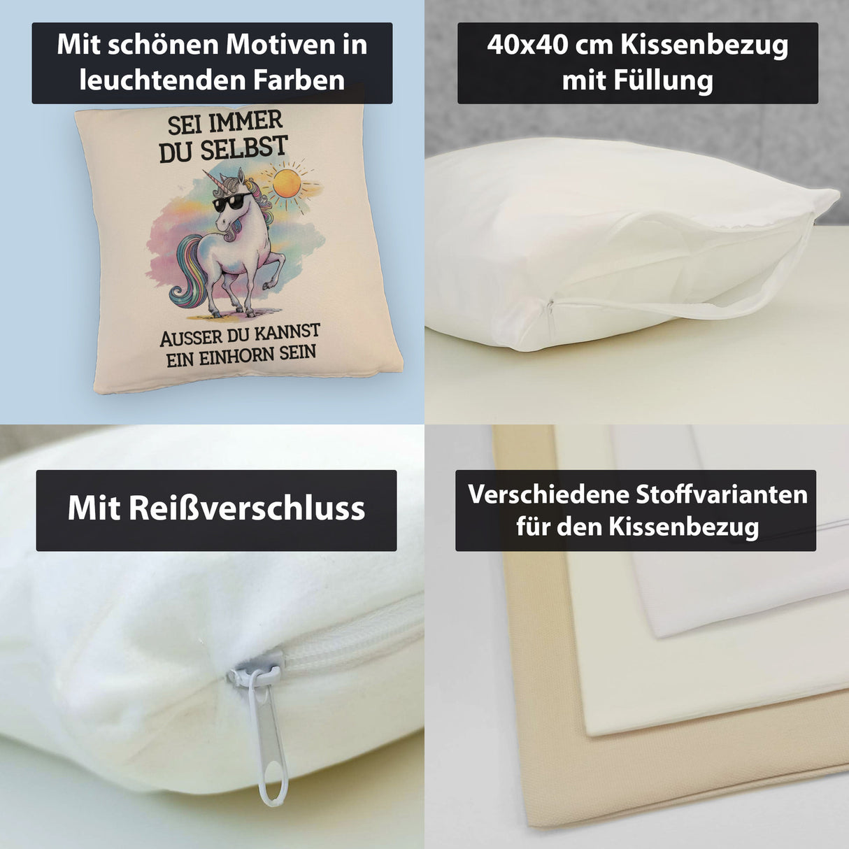Einhorn mit Sonnenbrille Kissen Sei ein Einhorn