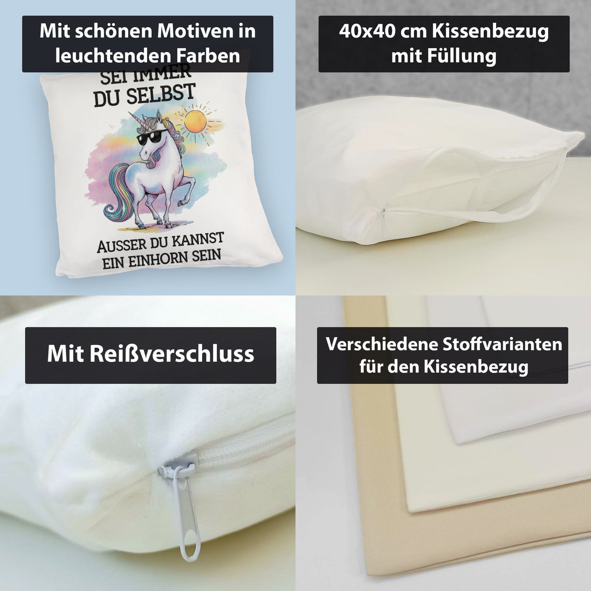 Einhorn mit Sonnenbrille Kissen Sei ein Einhorn