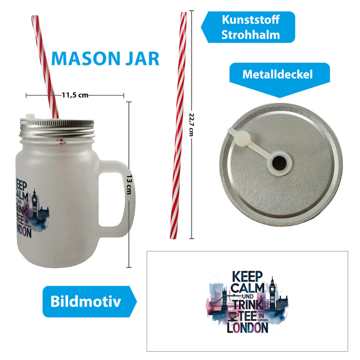 KEEP CALM UND TRINK TEE Trinkglas mit Bambusdeckel London
