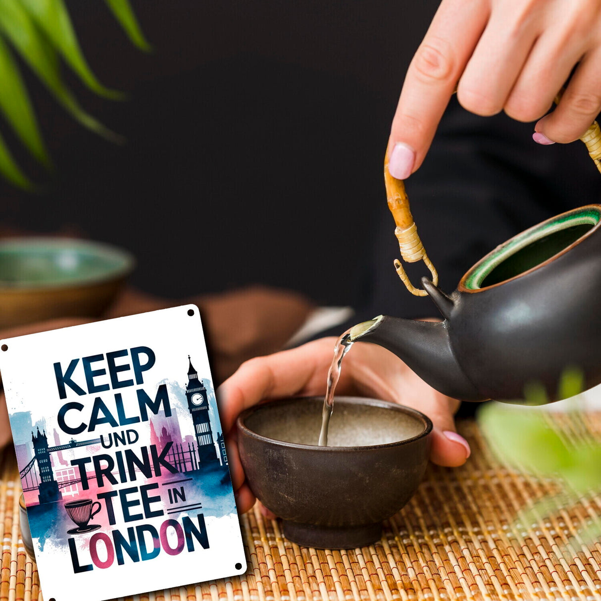 KEEP CALM UND TRINK TEE Metallschild in 15x20 cm London
