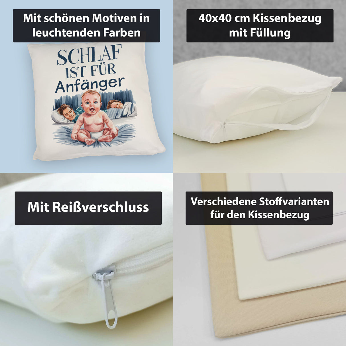 Schlaf ist für Anfänger Kissen Baby in Windeln