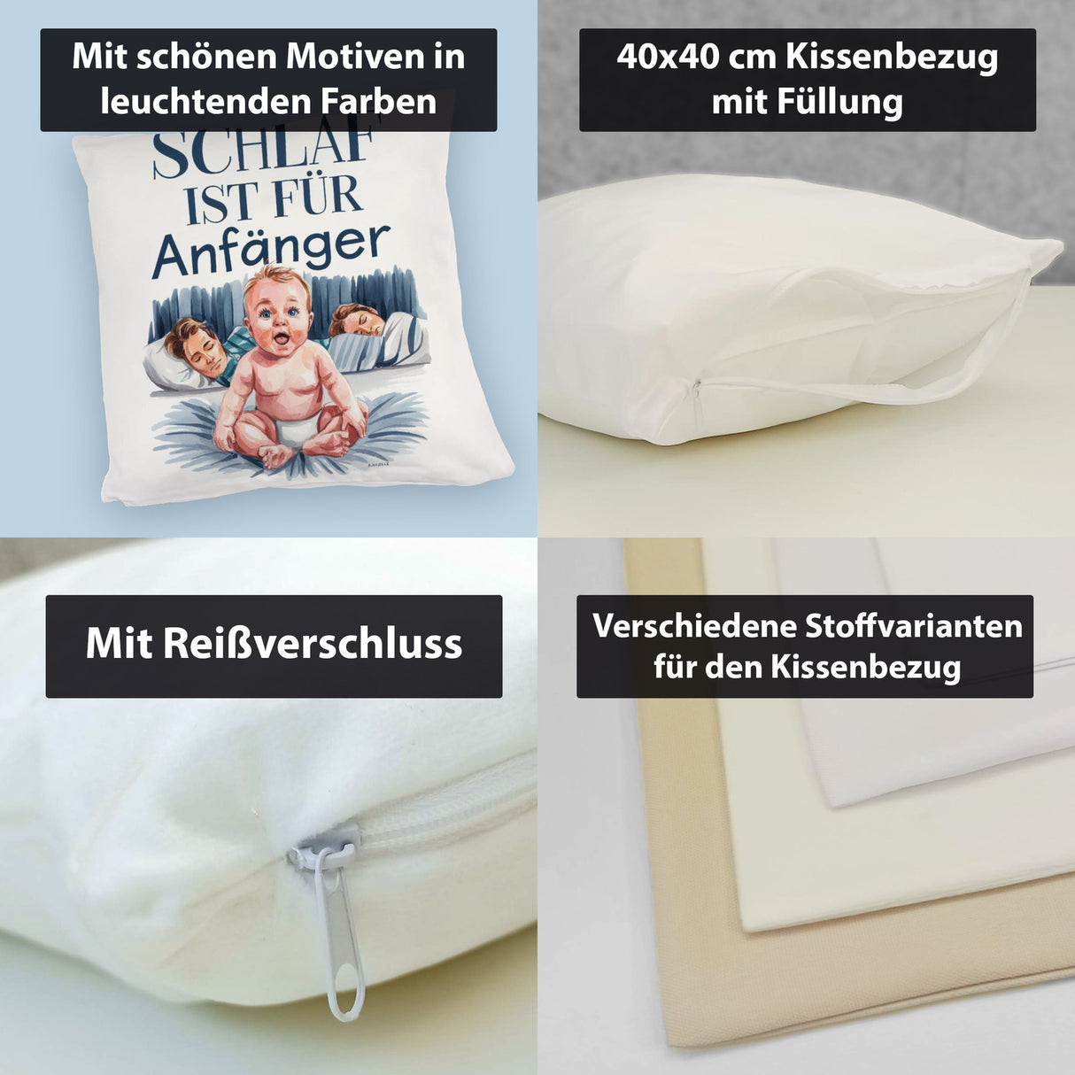 Schlaf ist für Anfänger Kissen Baby in Windeln