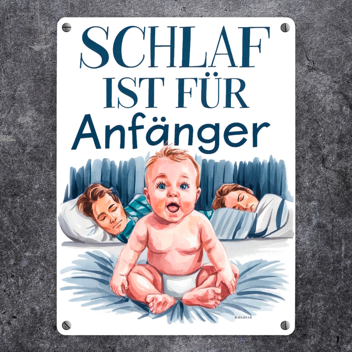 Schlaf ist für Anfänger Metallschild in 15x20 cm Baby in Windeln