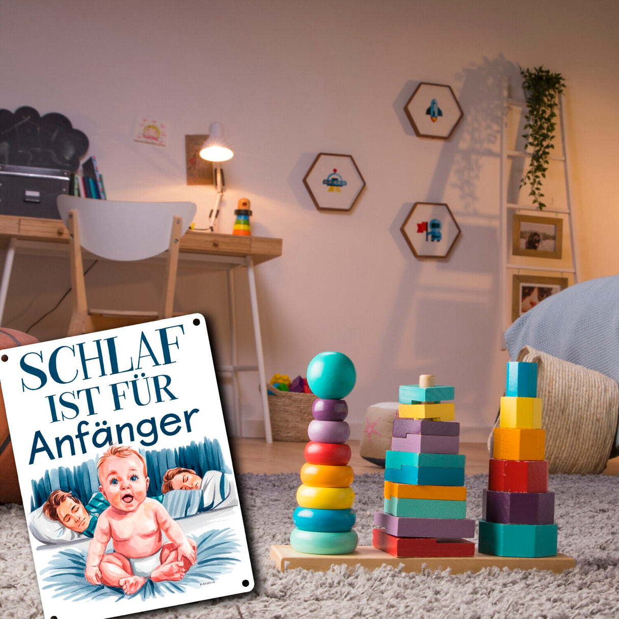 Schlaf ist für Anfänger Metallschild in 15x20 cm Baby in Windeln