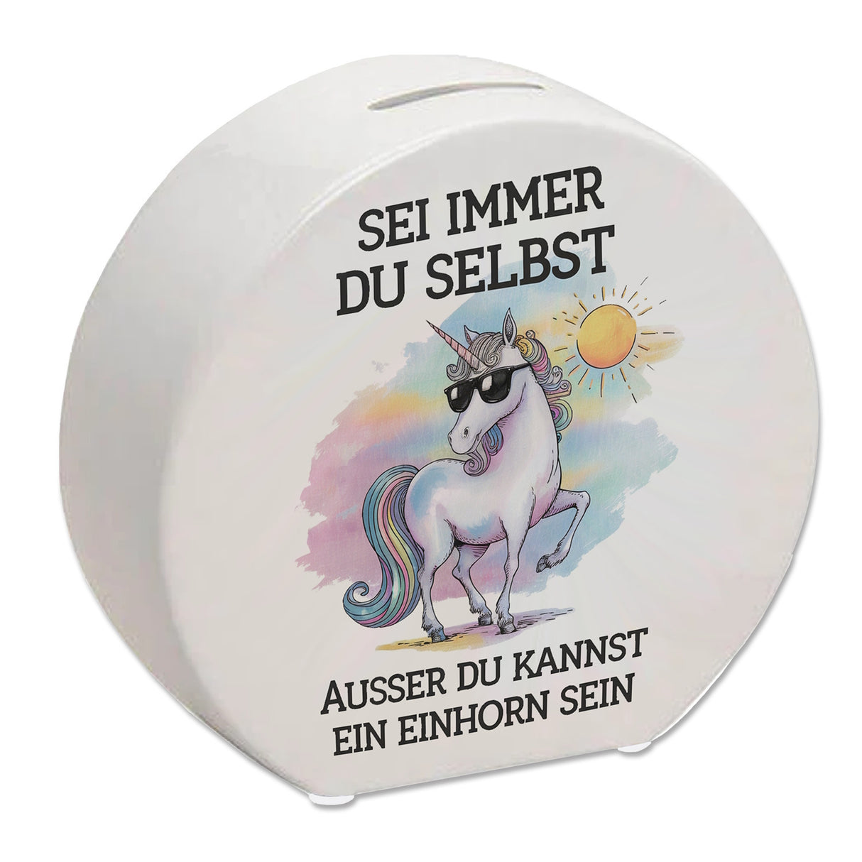 Einhorn mit Sonnenbrille Spardose Sei ein Einhorn