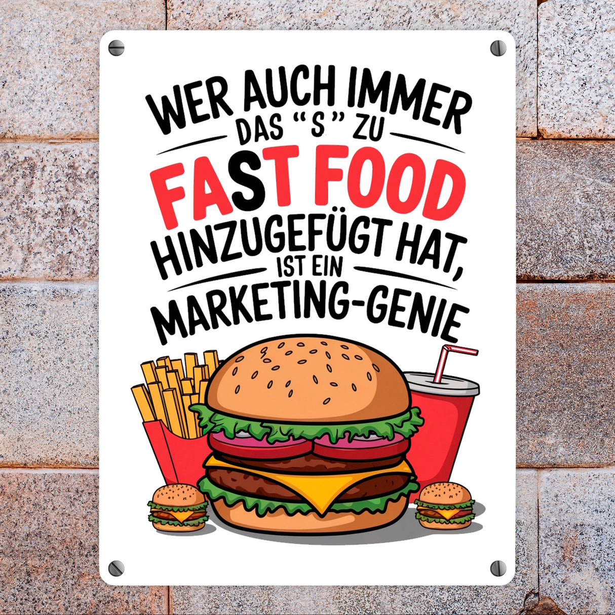 Fast Food - FAT FOOD Metallschild in 15x20 cm für Burger Fans