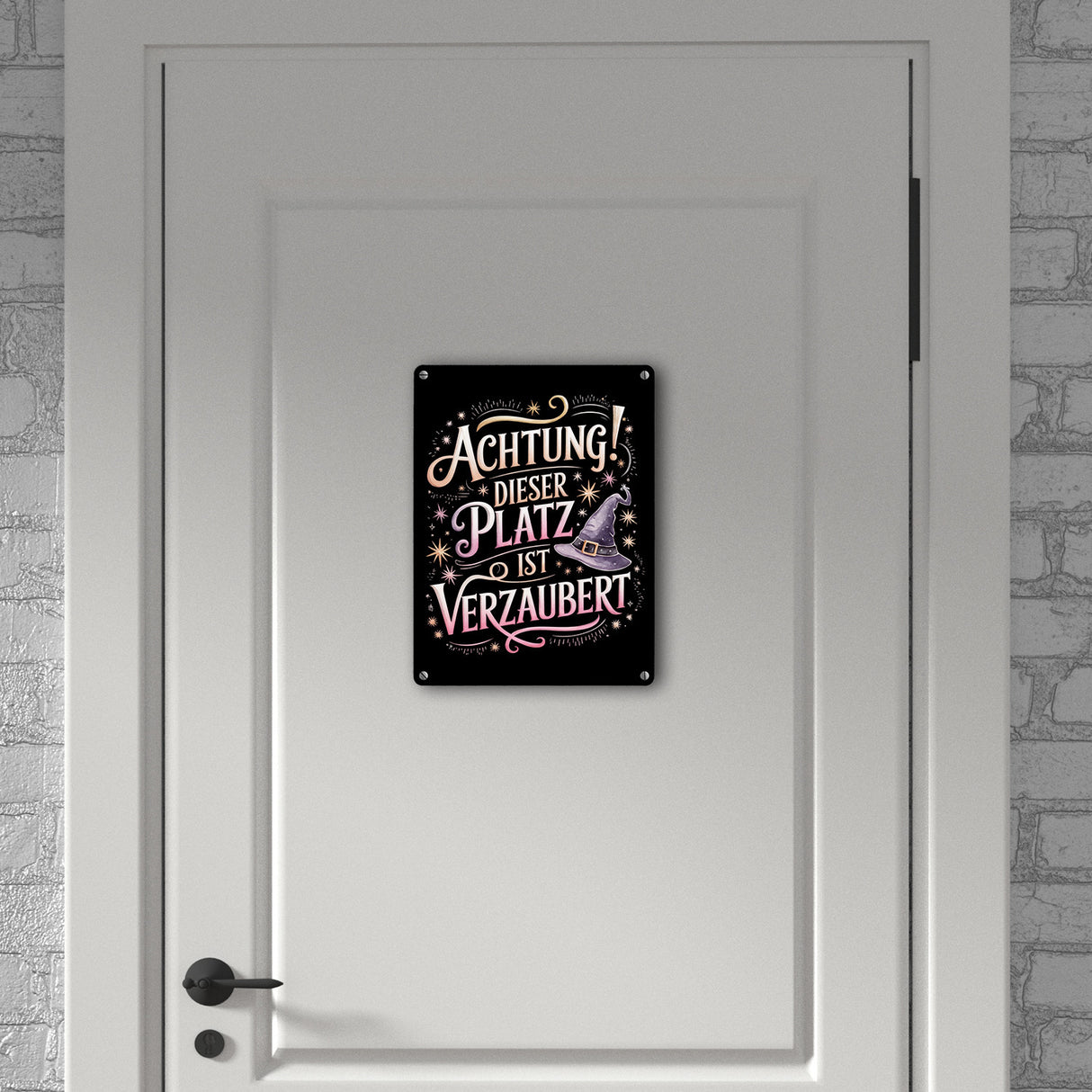 Achtung Platz ist verzaubert Metallschild in 15x20 cm Hexenhut
