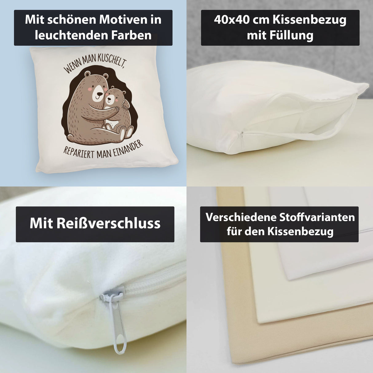 Kuscheln repariert Kissen mit niedlichen Bären