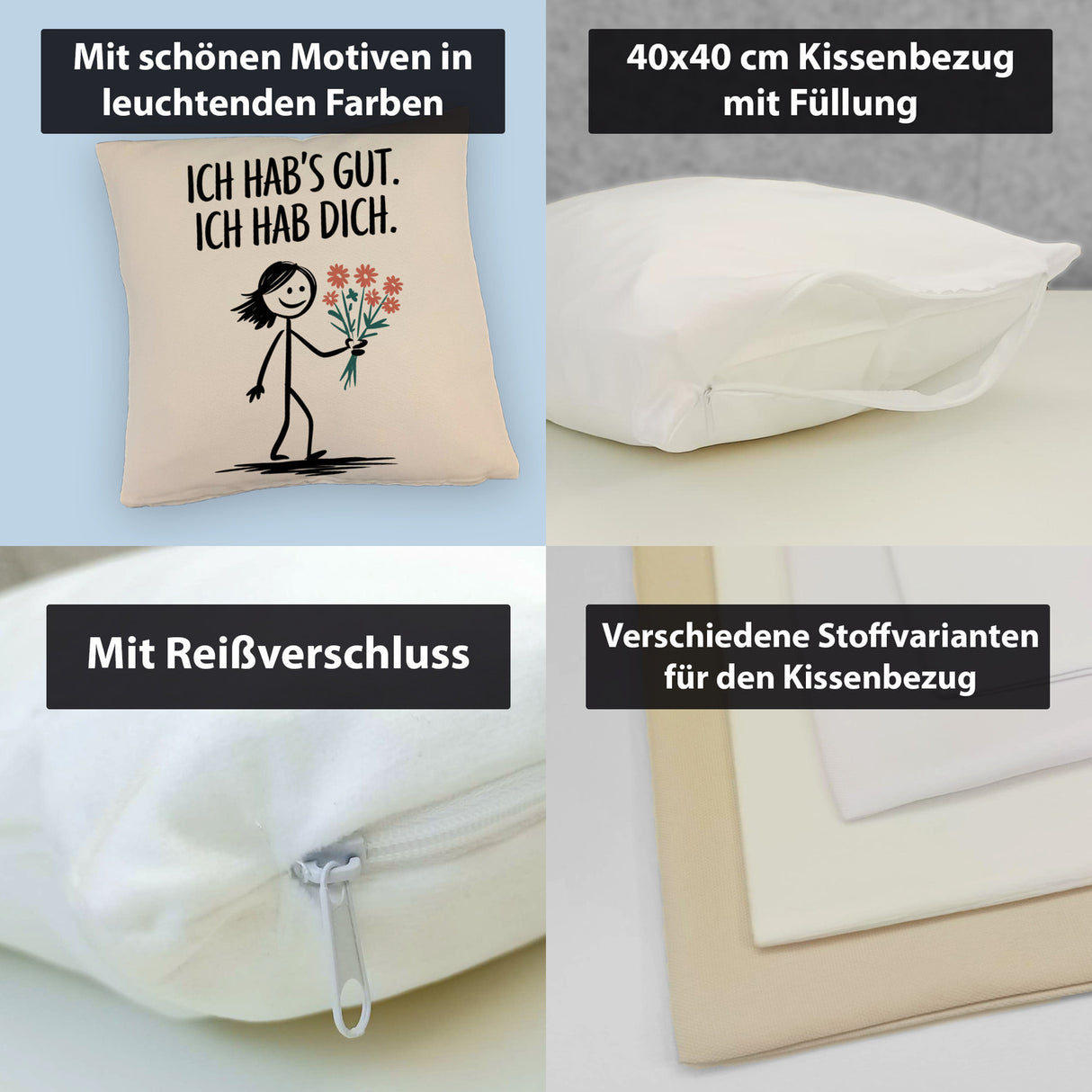 Ich hab's gut - Ich hab dich Kissen mit Strichmännchen