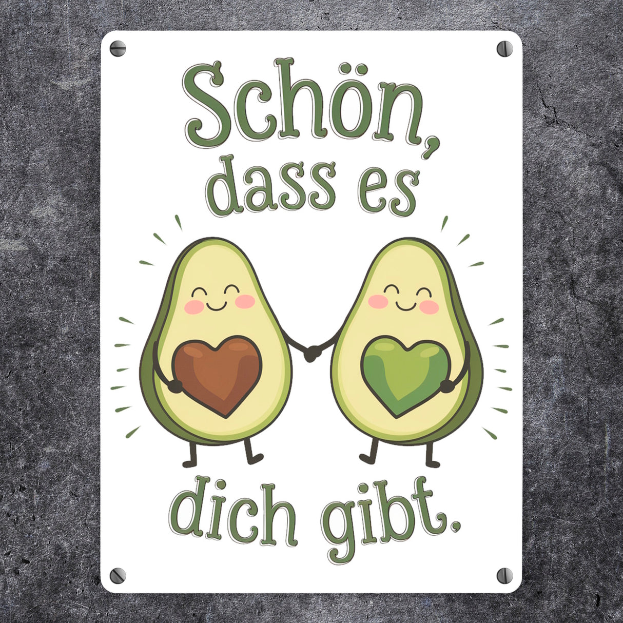 Avocado Herzkerne Metallschild in 15x20 cm Schön dass es Dich gibt